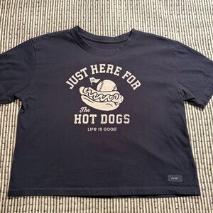 Life Is Good Charcoal Dog Tee with Hot Dog Graphic